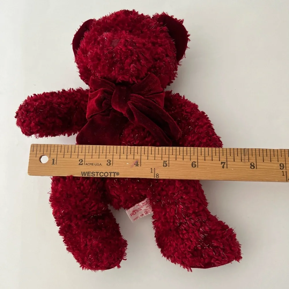 Russ Rosetta Burgundy HolidayRed Shimmering Plush Teddy Bear Velvet Bow HandMade